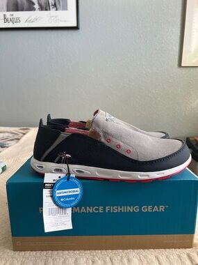 Columbia Men’s Boat Shoes — Navy, Gray & Red Accent